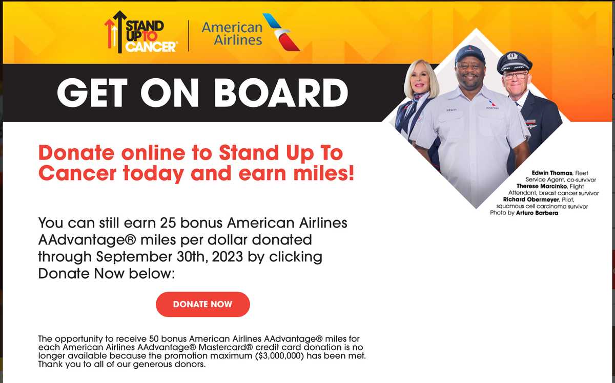 Get up to 50X American Airlines miles per donation